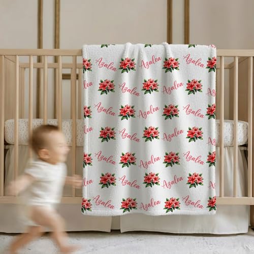 Personalized Floral Name Blanket, Custom Floral Name Design Azalea, Soft Nursery Throw, Newborn Birthday Baptism Christening Keepsake - color: #Ver8