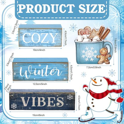 Lineshading 4 Pcs Christmas Table Decorations Wooden Blue Hot Cocoa Signs - style: Blue Hot Cocoa