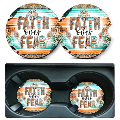 2 Pack Religion Car Cup Holder Coasters Universal Neoprene Coasters - color: Faith-fear