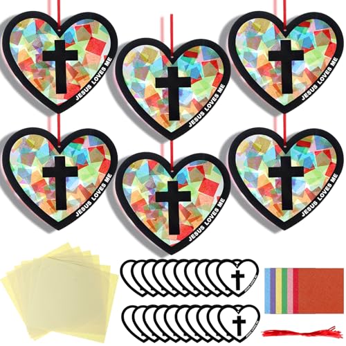 Motipuns 32 Sets Heart Suncatcher Craft, Christian VBS Sunday School - style: Heart