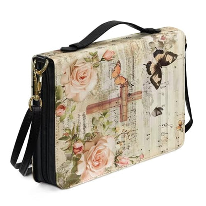 Book Covers Bible Covers for Women Men Large Size Bible Bag Tote - color: A Cross Butterfly Rose, size: Medium