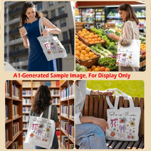 Christian Mom Tote Bag, Floral Bow Canvas Handbag for Women, Inspirational Bible Verse Gift, Reusable Shoulder Carryall, Durable Shopping Work Church Travel Bag, Mothers Day Gifts, 13.7 x 15.7 In