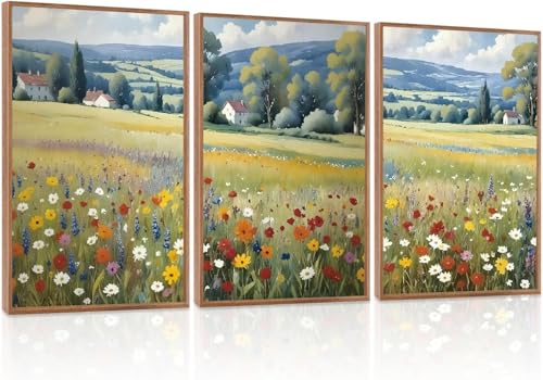 LHIUEM Rustic Landscape Wall Art,Vintage Floral Wall Art,Nature Wall Decor Flower Pictures Wall Decor,Framed Artwork For Walls,Nature Wall Art,Wall Paintings for Bedroom Living Room 30x40cm - color: Landscape 2