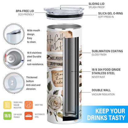 Christian Skinny Tumbler,Faith-Based Inspirational Tumbler Gift for Women - color: White-Brown