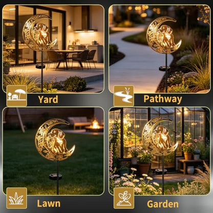 Solar Lights Outdoor Golden Retriever Cracked Glass Stake Moon Lights Gift - color: Golden Retriever