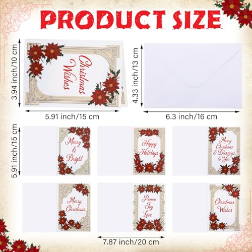 Harloon 48 Set Christian Christmas Prayer Cards with Envelopes Bulk Poinsettia Collage Religious Jesus Catholic Christmas Cards with Blessings Inside for Xmas Blessing Gift, 6 Styles, 4 x 6 Inch
