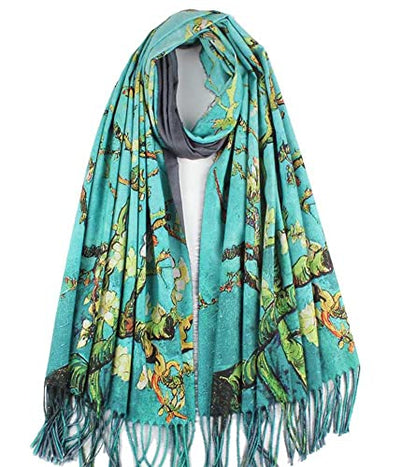 Umjetnost Soft Cashmere Feel Scarf For Women Winter Warm Scarves Large Shawl Wrap Monet Van Gogh Art Print - color: C10 Green