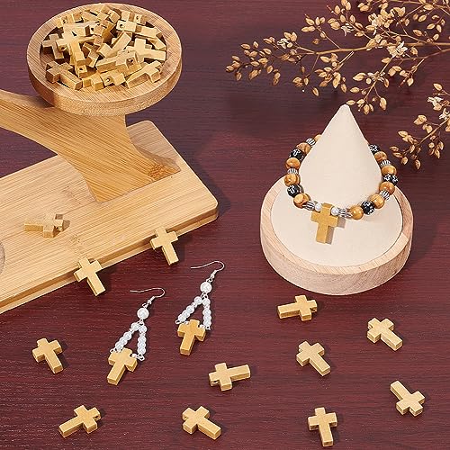 SUNNYCLUE 100Pcs Wood Cross Charms Mini Cross Beads Bulk Mini Wood Crosses Pocket Easter Rosaries Crucifix Pendants for Jewelry Making Hanging Ornament Party Favors - color: 100Pcs Camel 22x15mm