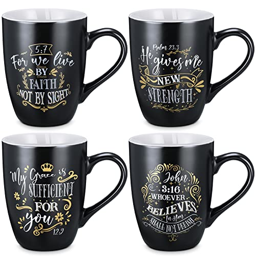 Jinei 4 Pcs Christian Coffee Mugs for Women Men, Bible Verse Gifts 12 oz