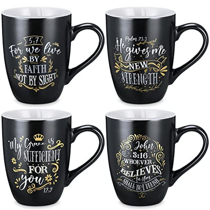 Jinei 4 Pcs Christian Coffee Mugs for Women Men, Bible Verse Gifts 12 oz
