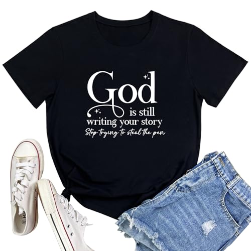 LOOKFACE Womens God is Still T Shirt Comfy Tops Graphic Tees - color: Black, size: X-Large