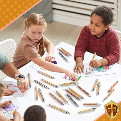 Dispowreath 48 Pcs Armor of God Party Favors Medieval Knight Pens Bulk Religious Christian Bible Verse Ink Ballpoint Pens Retractable Smooth Writing Supplies for Classroom Office Sunday School Church - style: God