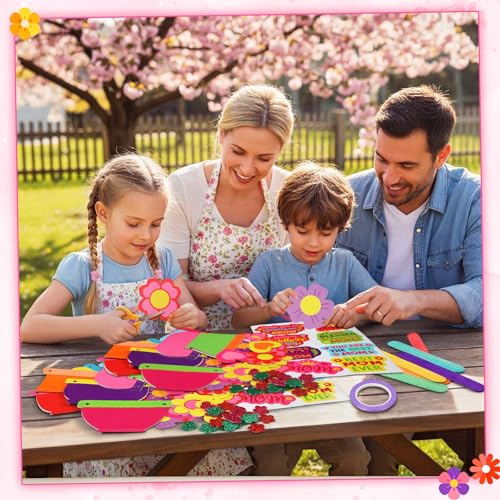 Frienda 48 Set Mother's Day Crafts Kit for Kids Happy Mother's Day Flower Pot Mom Make Your Own Flowers Pot Craft DIY Floral Paper for Classroom Activities Mothers Gifts Spring Party Favors - style: Flower Pot