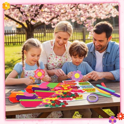 Frienda 48 Set Mother's Day Crafts Kit for Kids Happy Mother's Day Flower Pot Mom Make Your Own Flowers Pot Craft DIY Floral Paper for Classroom Activities Mothers Gifts Spring Party Favors - style: Flower Pot
