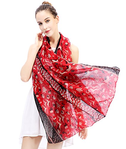 Lina & Lily Holiday Christmas Pattern Print Women's Infinity Scarf Lightweight - color: Red, Christmas