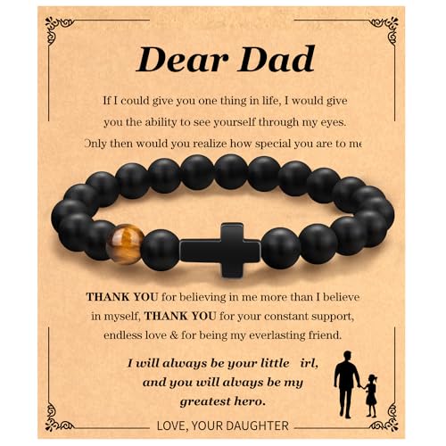 Christian Grandparents-Day Gifts for Men, Religious Cross Bracelet for Him - style: Dear Dad - Black
