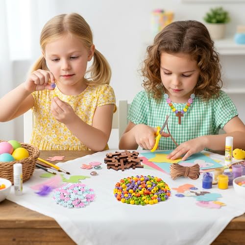 BeYumi Easter Cross Necklace Craft - 24Pcs Easter Christian Wooden Cross Eggs Beads Necklace Craft Kit for Kids DIY Gift Religious Jesus Eggs Decor Sunday School Classroom Church Party Fun Activities - style: Easter Egg