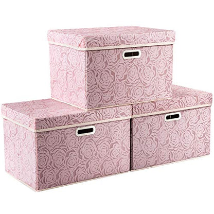 Prandom Large Storage Boxes with Lids,Pink-43x30x30cm,Foldable,3-Pack - color: Pink, size: Large(3-Pack)