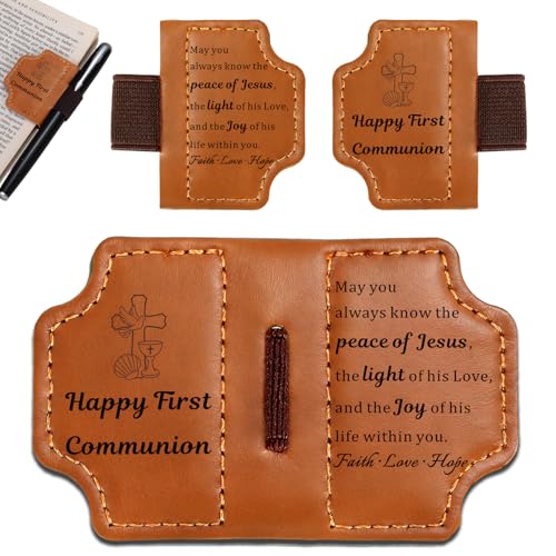 2026 Boys First Holy Communion Gifts - 1st Communion Bookmarks for Teenage Girls Boys, Easter Bookmarks, Teens Easter Basket Stuffers Bulk,Christian Bible Magnetic Leather Bookmark with Pen Holder