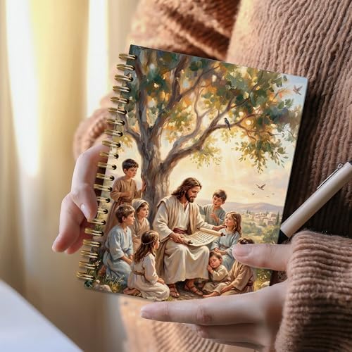 DOFQZ Jesus With Children Christian Spiral Notebook Journal, Christian Gifts for Kids, Religious Bible Notebook Journal for Church Prayer Study Note Taking, 5.5 x 8.3 Inches - color: 23child