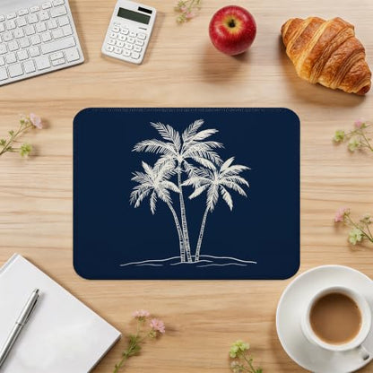 Navy Palm Tree Mouse Pad Tropical Coastal Desk Pad 9.5x7.9 Inch - color: Navy Palm