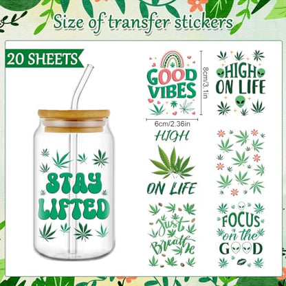 Rngmsi UV DTF Cup Wrap - 20 Sheets Weed UV DTF Cup Wraps for 16 oz Mushroom Uvdtf Cup Wraps Personalized UV DTF Decals Waterproof UV DTF Wraps for Glass Cups Wood Crafts - style: Weed