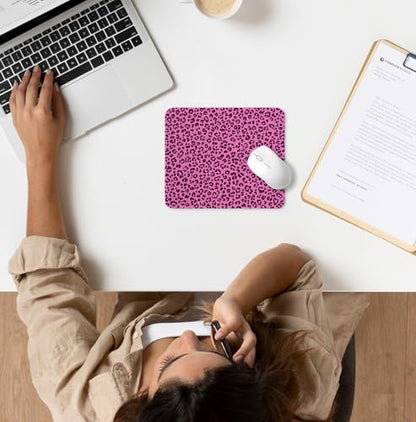 Trendy Hot Pink Leopard Print Mouse Pad for Desk, Funky Y2K Cheetah Print Mousepads with Anti-Slip Rubber Base for Computer Laptop Home Office Desk Accessories, 9.5x7.9 Inch - color: Square mouse pad-Pink leopard print