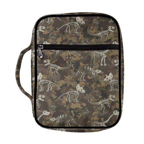Coldinair Camouflage Dinosaur Bible Covers for Women Bible Case with Bookmark Large Carrying Book Case Church Bag Protective with Pocket and Zipper - color: Camouflage Dinosaur
