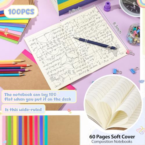 Handepo 100 Pack A5 Composition Notebooks Bulk 5"x8" Notebooks, Colourful - color: Classic, size: A5