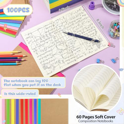 Handepo 100 Pack A5 Composition Notebooks Bulk 5"x8" Notebooks, Colourful - color: Classic, size: A5