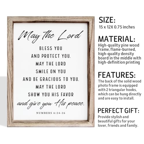 Christian Wooden Plaque, Bible Verse Scripture Decor, Framed Wall Plaque Signs 15 * 11.5 inches, Inspirational Christian Gift, May the Lord Bless You and Protect You Sign - color: Christian 07