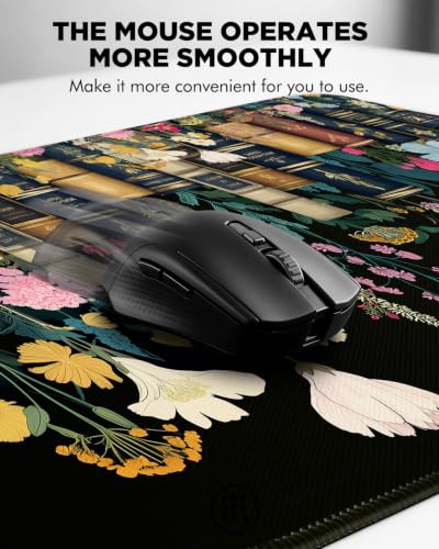 Mouse Pad, Desk Mat, 31.5x11.8in Large Mousepad, Books & Flowers - color: Books & Flowers