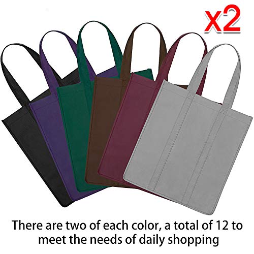 12 Pack Reusable Grocery Shopping Bags Large Foldable Tote Bags Bulk - color: Black, Gray, Green, Purple, Claret, Brown