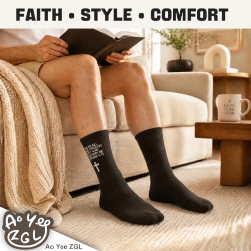 3 Pairs Christian Socks,Novelty Christian Easter Basket Stuffing - color: Philippians 4:13 - Black