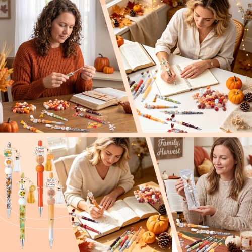 COcnny Fall Religious Beadable Pens - 24 Set Autumn DIY Ballpoint Pen Making Kit with Bead Craft, Fall for Jesus Beaded Pen Bulk Charm Tassel Supplies for Party Women School Students Gift