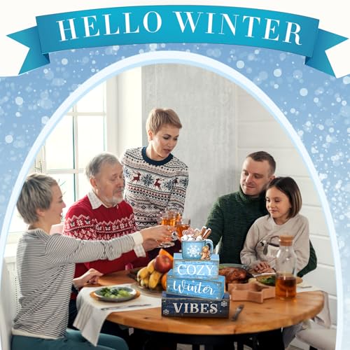 Lineshading 4 Pcs Christmas Table Decorations Wooden Blue Hot Cocoa Signs - style: Blue Hot Cocoa