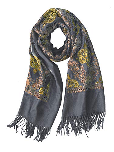 Urban CoCo Embroidered Scarf for Women, Tassel Shawl, Soft Lightweight Wrap - color: #2-gray