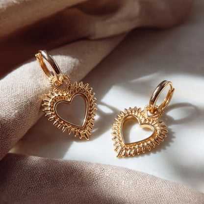 VACRONA Gold Heart Hoop Earrings Huggie Earrings for Women 14k Gold Plated Small Hoops Earrings - color: Spiked Heart