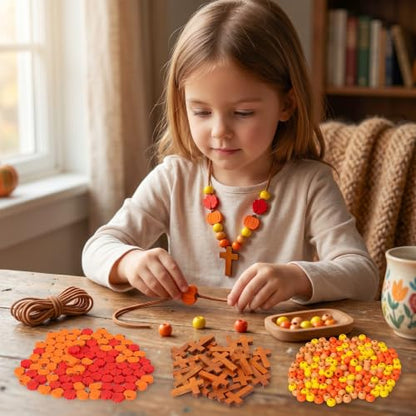 BeYumi Fall Cross Necklace Craft - 24Pcs Christian Wooden Beads for Kids - style: Pumpkin Leaf
