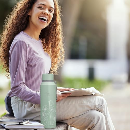Christian Art Gifts Stainless Steel Insulated Double Wall Vacuum Spill-proof Water Bottle for Women: His Mercy Never Fails - Encouraging Drinkware for Hot/Cold All Day Temp, Teal Floral, 24 fl. oz. - color: His Mercy/Teal