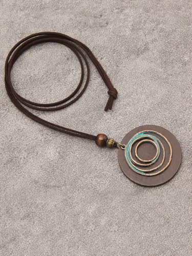 Leather Necklace for Women Long Boho Pendant Hippie Choker Necklace Bohemian Layered Leather Rope Wooden Jewelry Gifts - style: Wooded Pendant