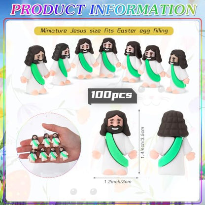 Bememo 100 Pcs Jesus Toys Original Design Mini Rubber Little Jesus Figurine to Hide and Seek Religious Party Favors Sunday School Craft Baptism Gifts for Easter Egg Stuffers(Green) - color: Green