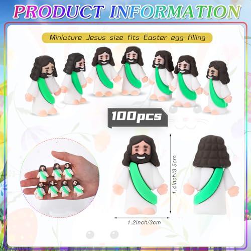 Bememo 100 Pcs Jesus Toys Original Design Mini Rubber Little Jesus Figurine to Hide and Seek Religious Party Favors Sunday School Craft Baptism Gifts for Easter Egg Stuffers(Green) - color: Green