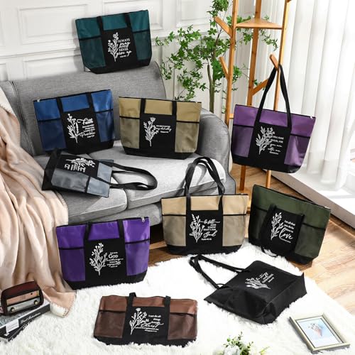 Paterr 10 Pcs Christian Tote Bags Bulk with Pocket Zipper for Women Religious Gifts Bags for Church Bible Study(Fresh Color,Boho) - color: Fresh Color, style: Leaf Bible