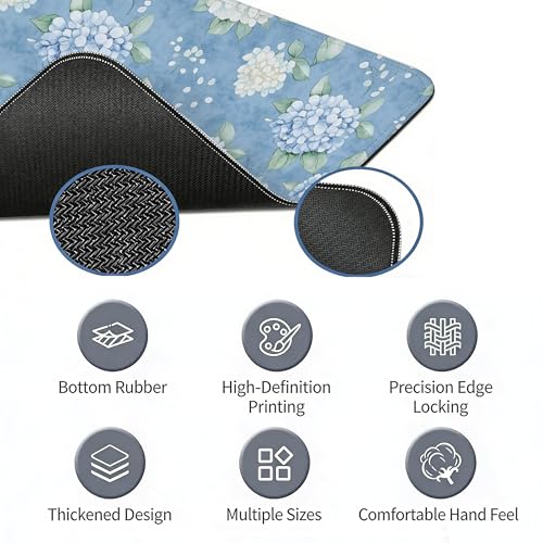 Hydrangea Desk Mat, Blue and White Flroal Mouse Pad, 31.5x11.8 - color: Hydrangea Blue and White, size: 31.5L x 11.8W inches