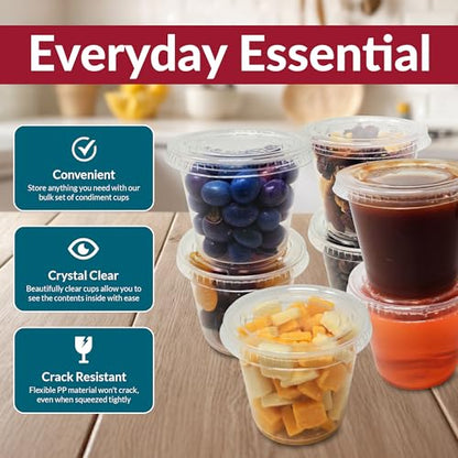 Reli. 5.5 oz Condiment Containers with Lids (100 sets) | Ideal for Sauce, Souffle, Samples, Jello Shot Cups | Disposable, BPA-Free Plastic | Small Containers 5.5oz, Bulk