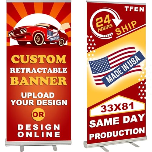 Custom Retractable Banner with Aluminum Silver Stand – Ready in 1 Day, Personalized Roll Up Banner, Full Color Pop Up Display Sign with Travel Bag for Events, Trade Shows, and Photo Booths,33" × 81" - size: 33x81 Standard