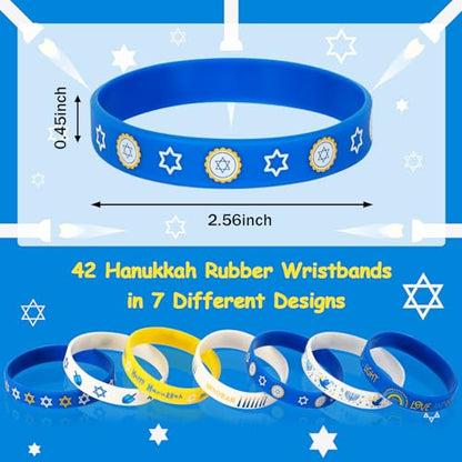 JUNEBRUSHS 42Pcs Hanukkah Party Favors Bracelets Chanukkah Wristbands Gift - style: Hanukkah Style