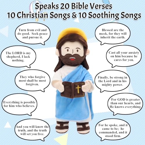 Yelakey Speaking Jesus Plush Doll 13.4",Religious Gift for Kids - color: Blue