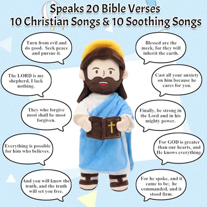 Yelakey Speaking Jesus Plush Doll 13.4",Religious Gift for Kids - color: Blue